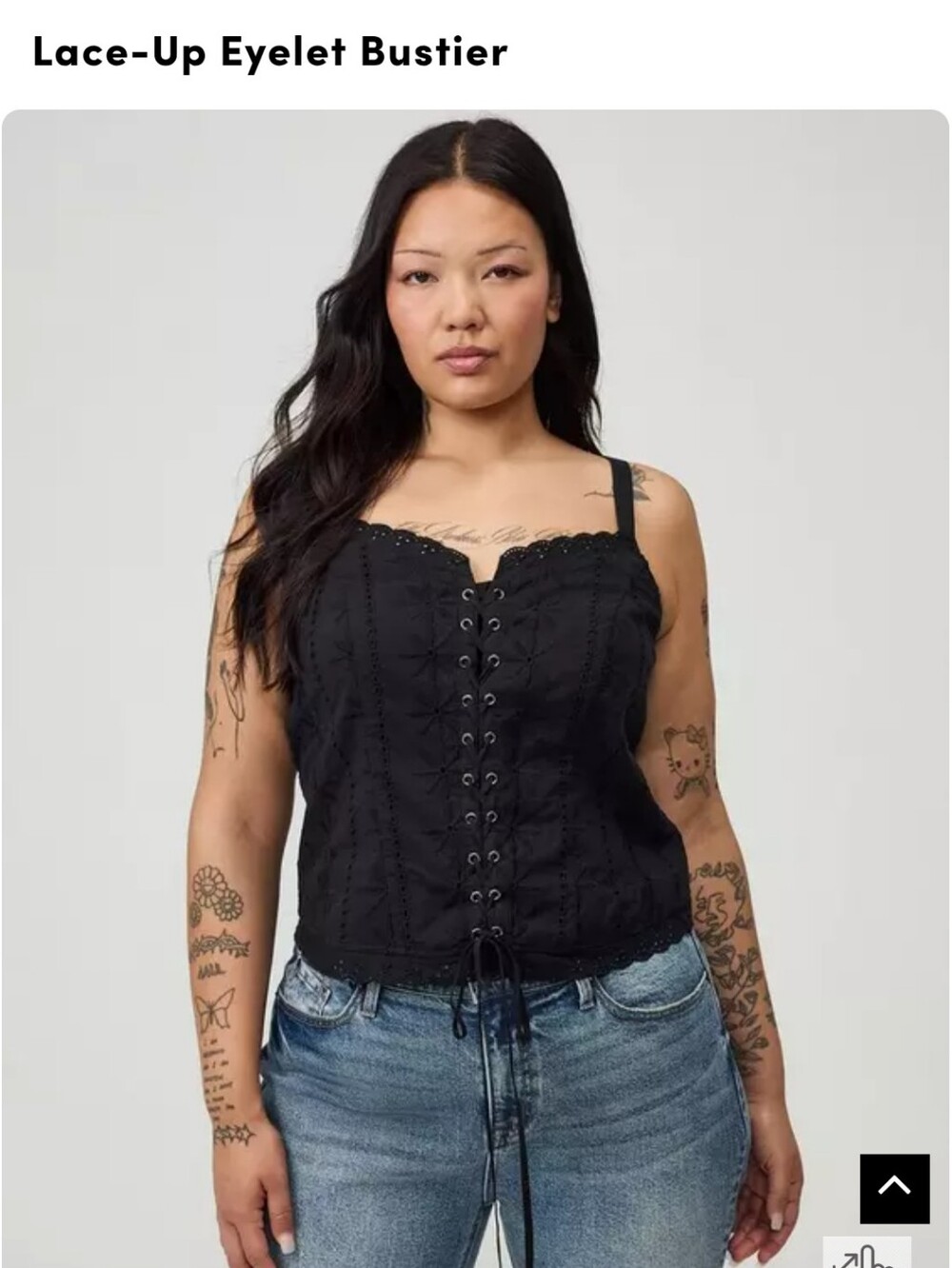 Lace-Up Eyelet Bustier Top - Black